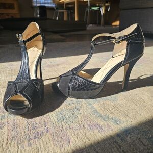 Isola Black Peep Toe Heels